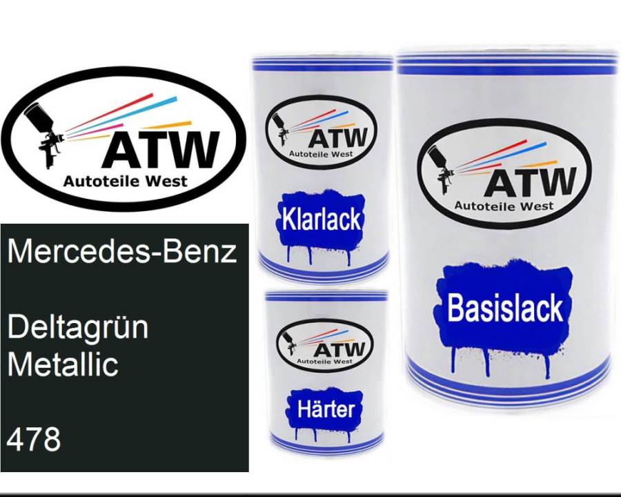 Mercedes-Benz, Deltagrün Metallic, 478: 500ml Lackdose + 500ml Klarlack + 250ml Härter - Set, von ATW Autoteile West.